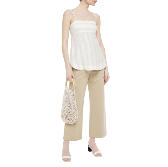 Lee Mathews Madox Cutout Striped Shantung Top, Size 6, Off-White | Blue, NWT - Picture 2 of 13